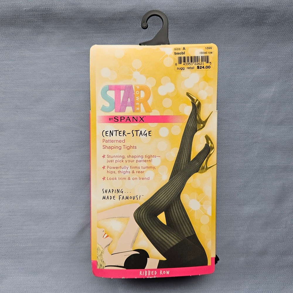 SPANX Star Power Center Stage Ribbed Row Patterned Shaping Tights Black Size A